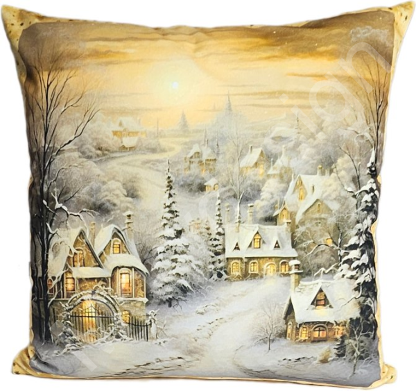 Potah na polštář  sametový - zimní krajina - vánoční (5)