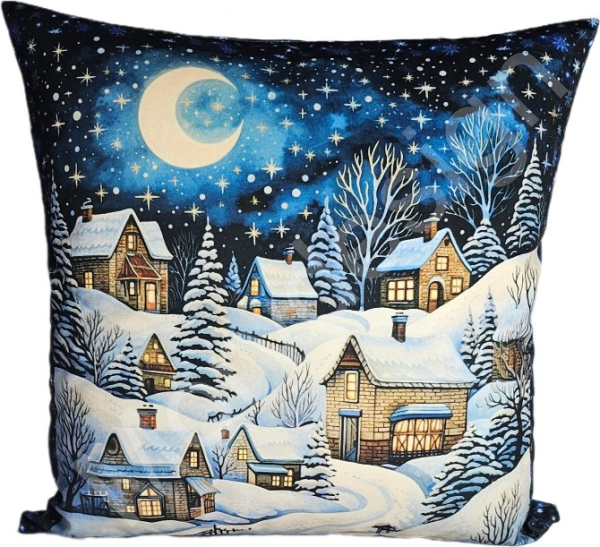 Potah na polštář  sametový - zimní krajina - vánoční (4)