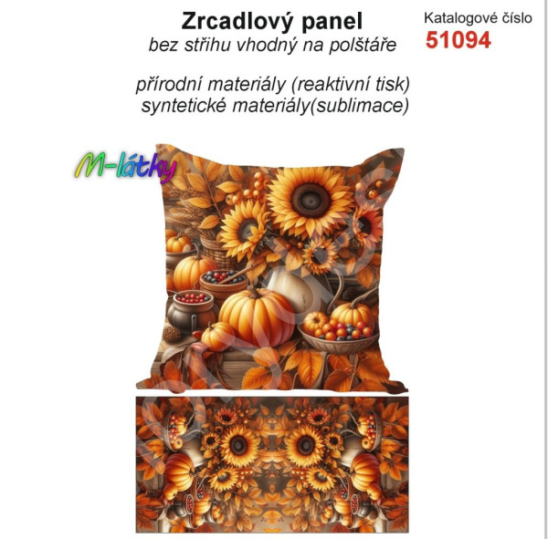 Potah na polštář -samet-  kouzlo podzimu - dýně, slunečnice (1)