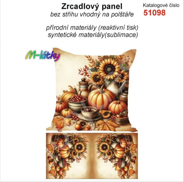Potah na polštář -samet- kouzlo podzimu - dýně, slunečnice (1)