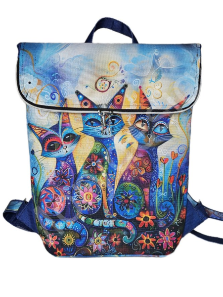 Batoh Sissi kočárkovina- tři kočky mandala modrá (3)