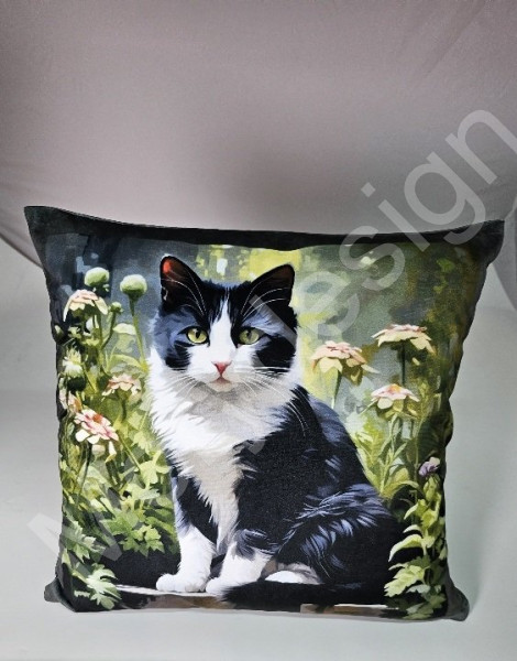Potah na polštář  sametový - kočka (2)