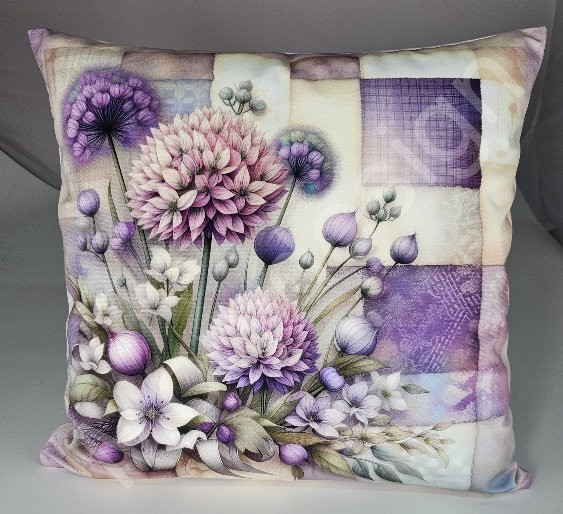 Potah na polštář -samet- patchwork fialové květy (2)
