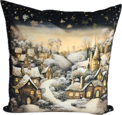 Potah na polštář  sametový - zimní krajina - vánoční (4)