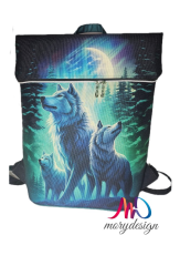 Batoh Václav kočárkovina  - vlci- zelená záře