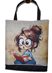 nákupní taška - žena s knihou