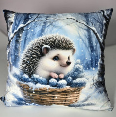 Potah na polštář -samet- ježek v zimním lese