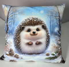 Potah na polštář -samet- ježek v zimním lese