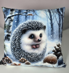 Potah na polštář -samet- ježek v zimním lese