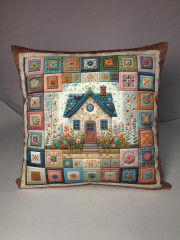 Potah na polštář -samet- patchwork dům