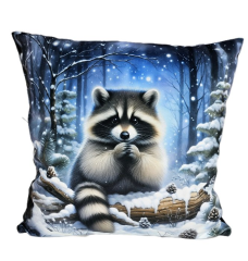 Potah na polštář -samet- mýval v zimním lese