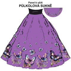 NA ZAKÁZKU sukně půlkolová-vel.M - silky - motýli s květy - fialová