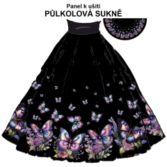 NA ZAKÁZKU sukně půlkolová-vel.M - silky - motýli s květy - černá